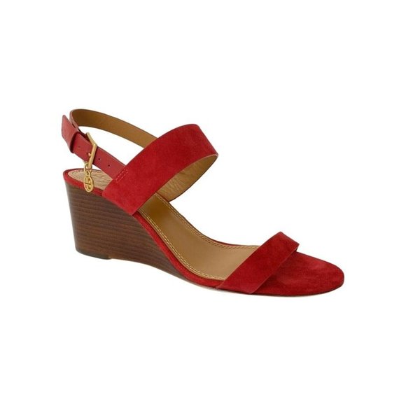 🆕 TORY BURCH Mini Benton Wedge Sandal Shoes Red Suede 5 - Picture 4 of 12